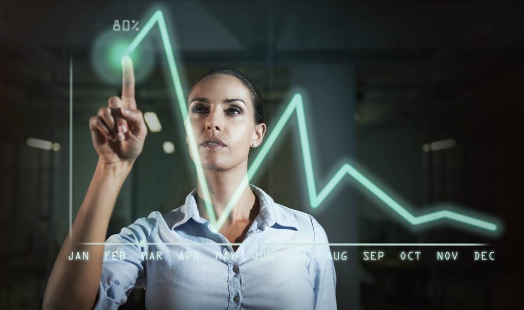Business professional analyzing financial performance and growth trends for strategic decision making